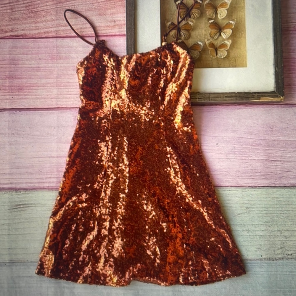 Urban Outfitters Bronze Orange Sequin Mini Slip Dress